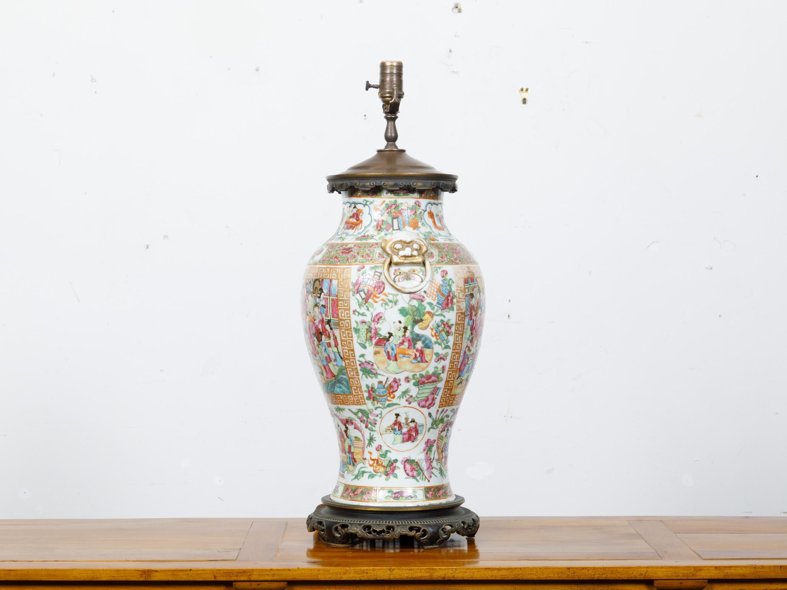 A Rose Medallion Chinese Export Canton baluster vase circa 1800 mounted as a table lamp wired for the USA. This exquisite Rose Medallion Chinese Export baluster vase from circa 1800 has been expertly mounted as a table lamp, seamlessly combining