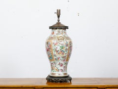 Rose Medallion Canton Baluster Vase  circa 1800 Mounted as a Table Lamp