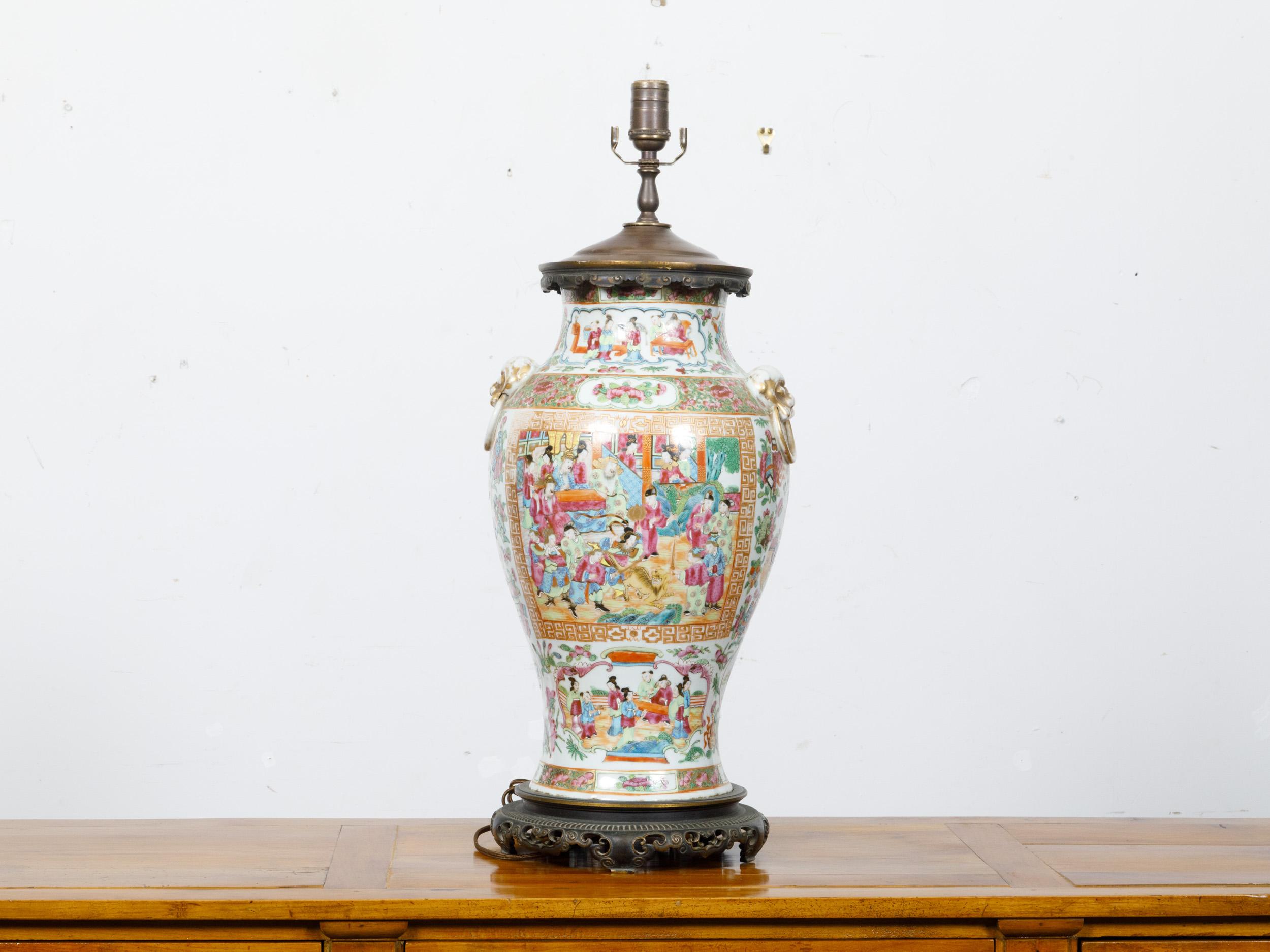 Chinese Export Rose Medallion Canton Baluster Vase  circa 1800 Mounted as a Table Lamp For Sale