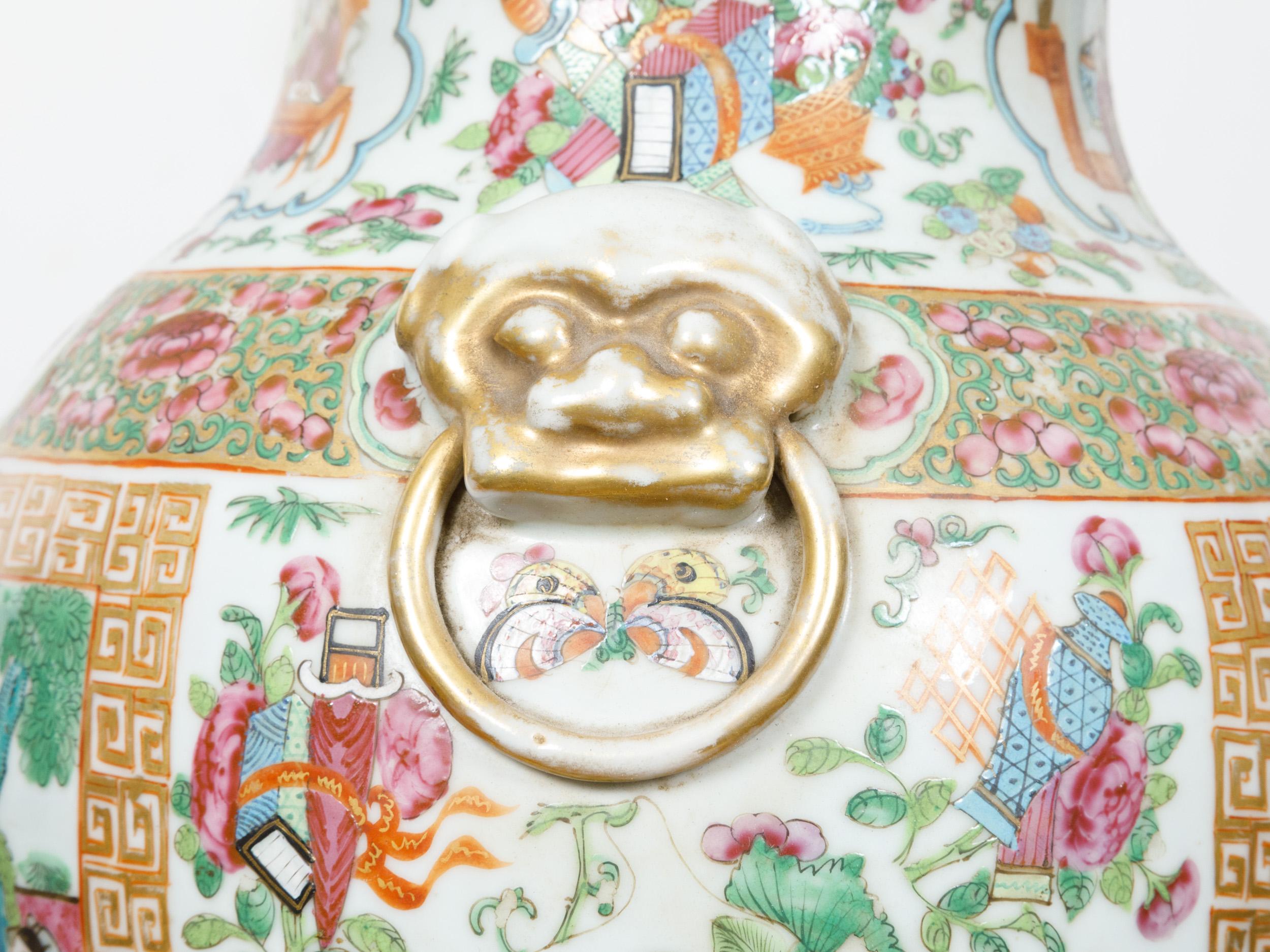 Chinese Rose Medallion Canton Baluster Vase  circa 1800 Mounted as a Table Lamp For Sale