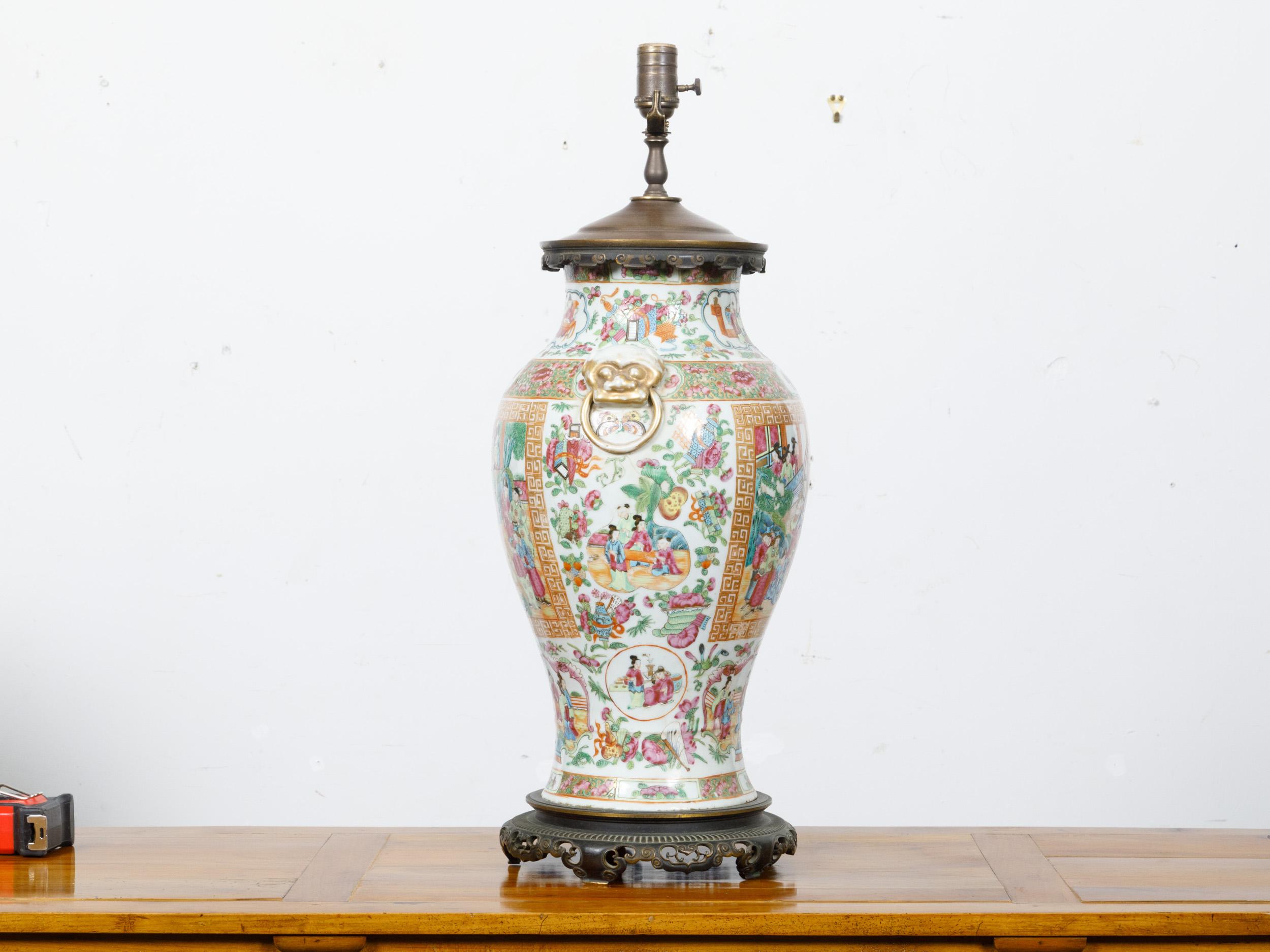 Rose Medallion Canton Baluster Vase  circa 1800 Mounted as a Table Lamp In Good Condition For Sale In Atlanta, GA