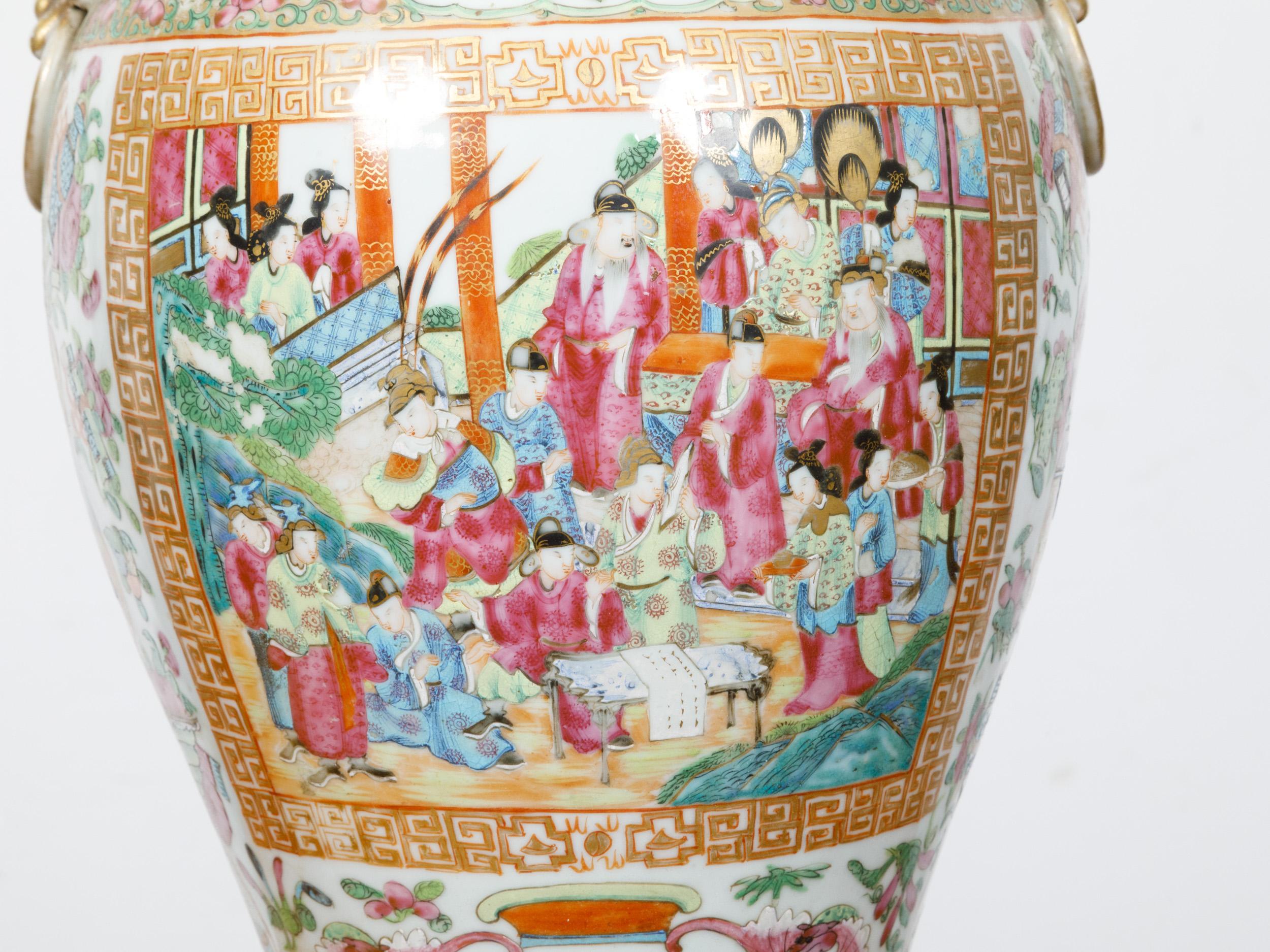 Rose Medallion Canton Baluster Vase  circa 1800 Mounted as a Table Lamp For Sale 1