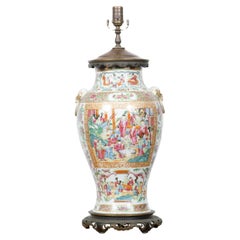 Rose Medallion Canton Baluster Vase  circa 1800 Mounted as a Table Lamp