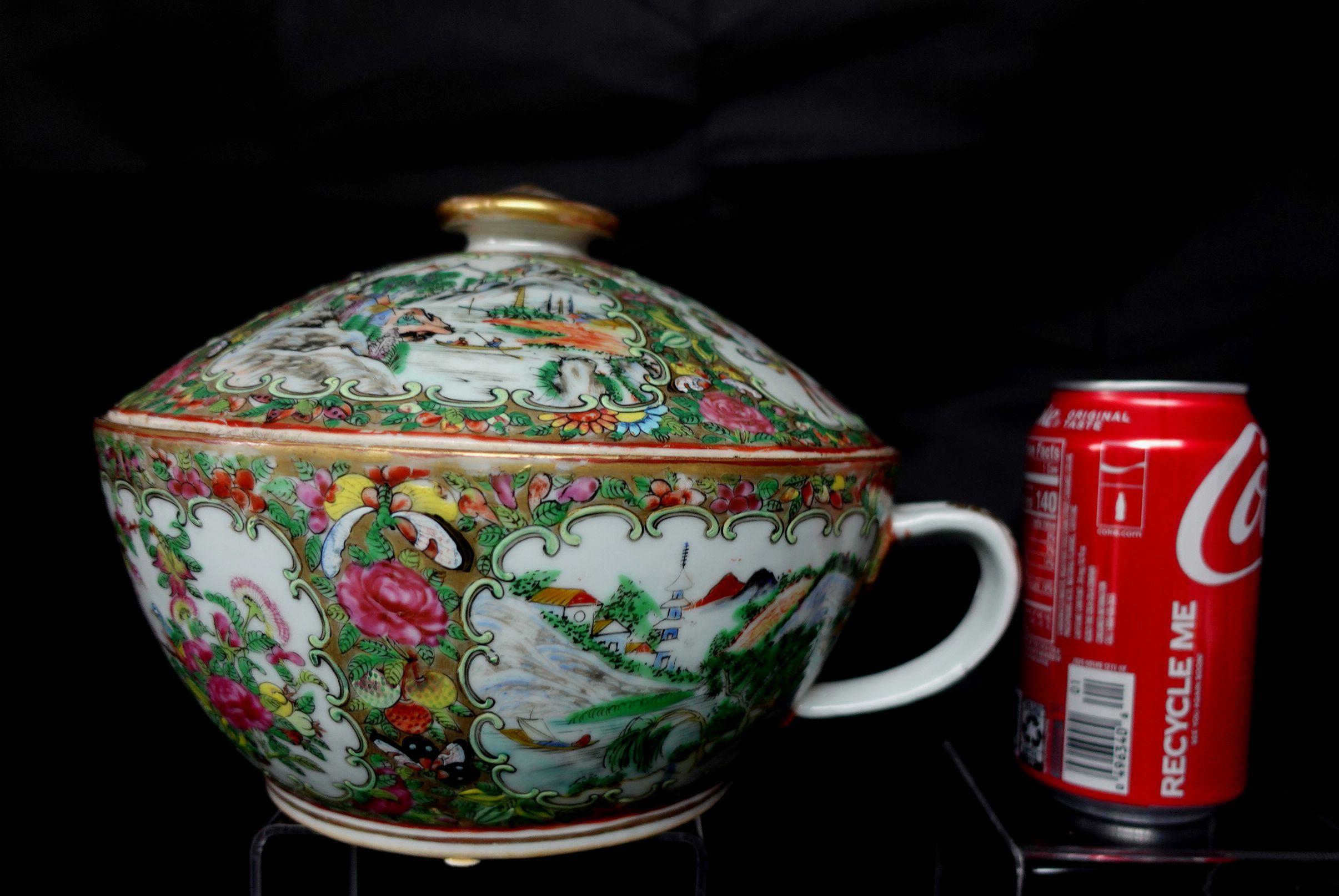 Cuenco de cámara cubierto con medallón rosa de exportación china Siglo XIX en venta 10