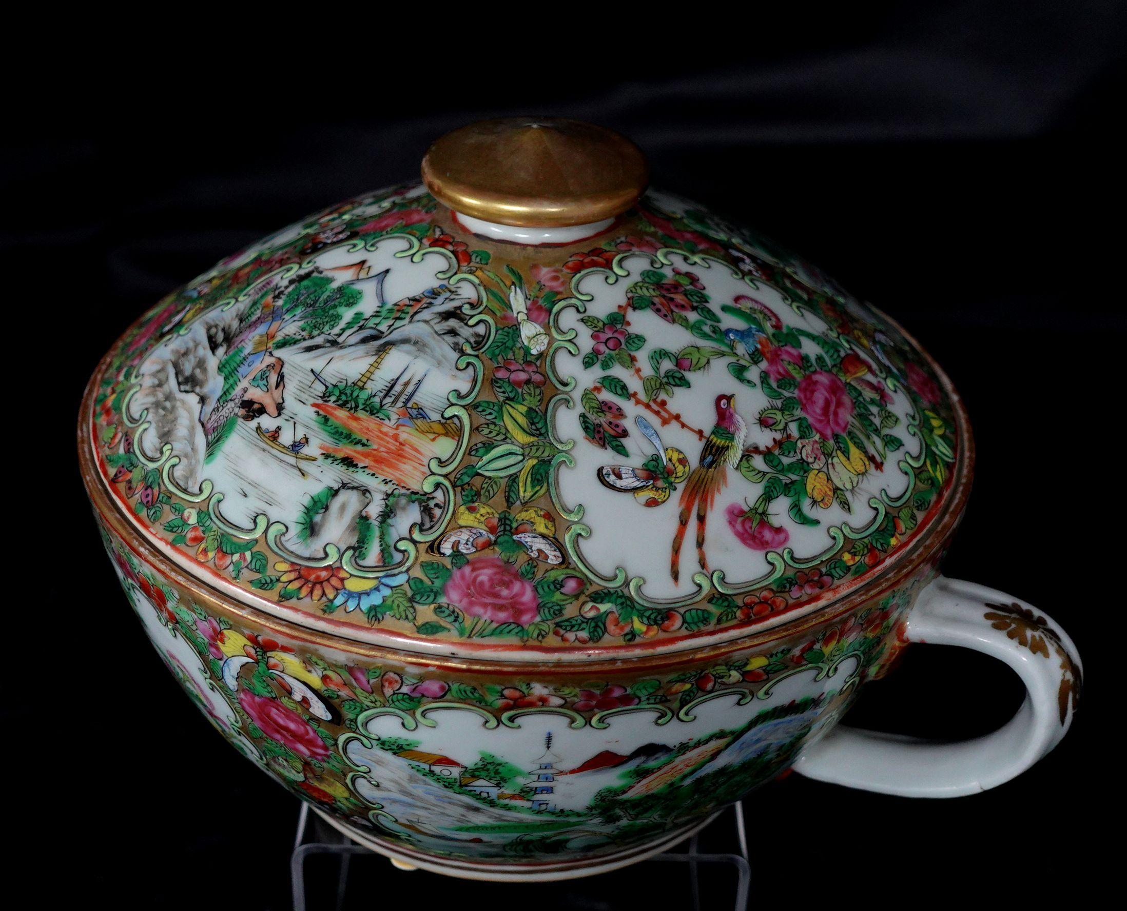 Cuenco de cámara cubierto con medallón rosa de exportación china Siglo XIX Chino en venta