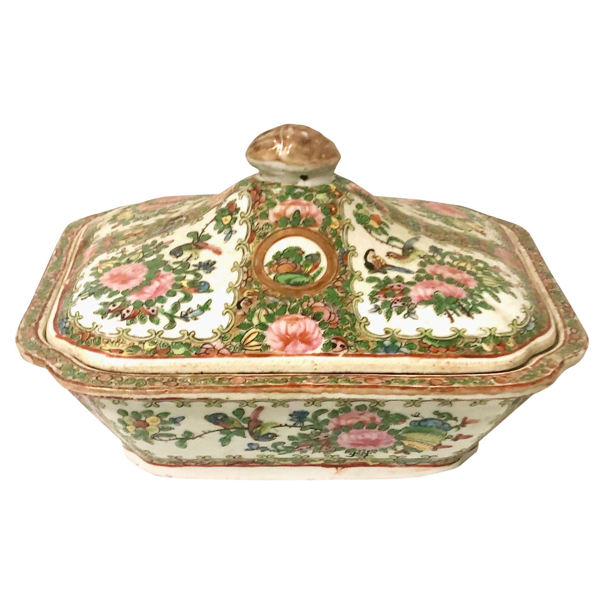 Rose Medallion Chinese Export Covered Dish For Sale