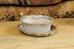 Rose Medallion Lattice Reticulated Basket with Underplate, Late 19th Century