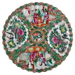 Rose Medallion Scalloped Edge Porcelain Chinese Export Plate, 19th Century