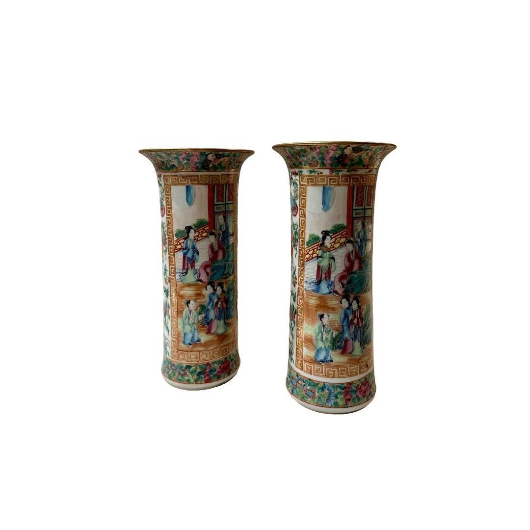 Rose Medallion Trumpet Vases For Sale 2