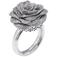 Rose Mesh Cocktail Ring Estate 14 Karat White Gold