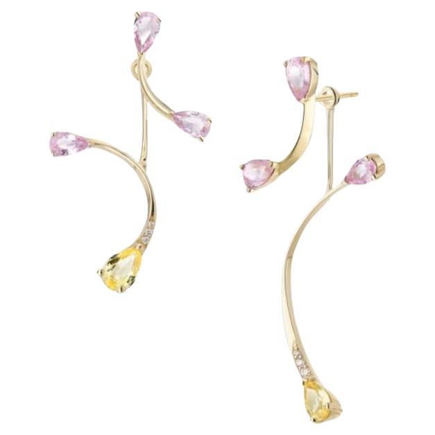 ROSE MORE EAR JACKETS & PINK FLARE STUDS – Sapphire, Diamond & 18K Gold For Sale