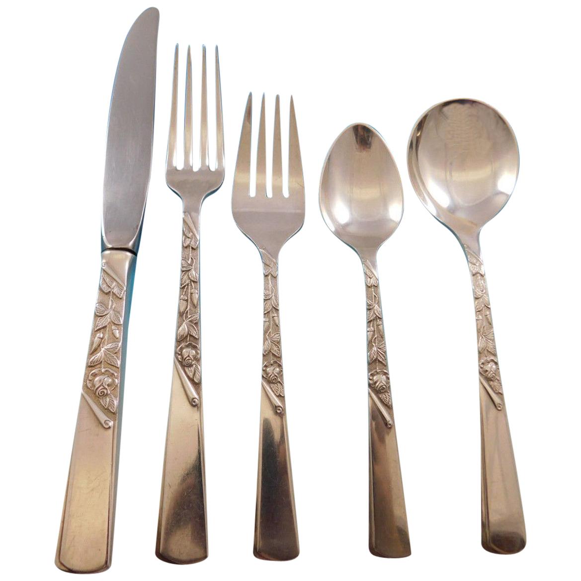 Rose Motif by Stieff Sterling Silver Flatware Set for Eight Service 45 Pieces