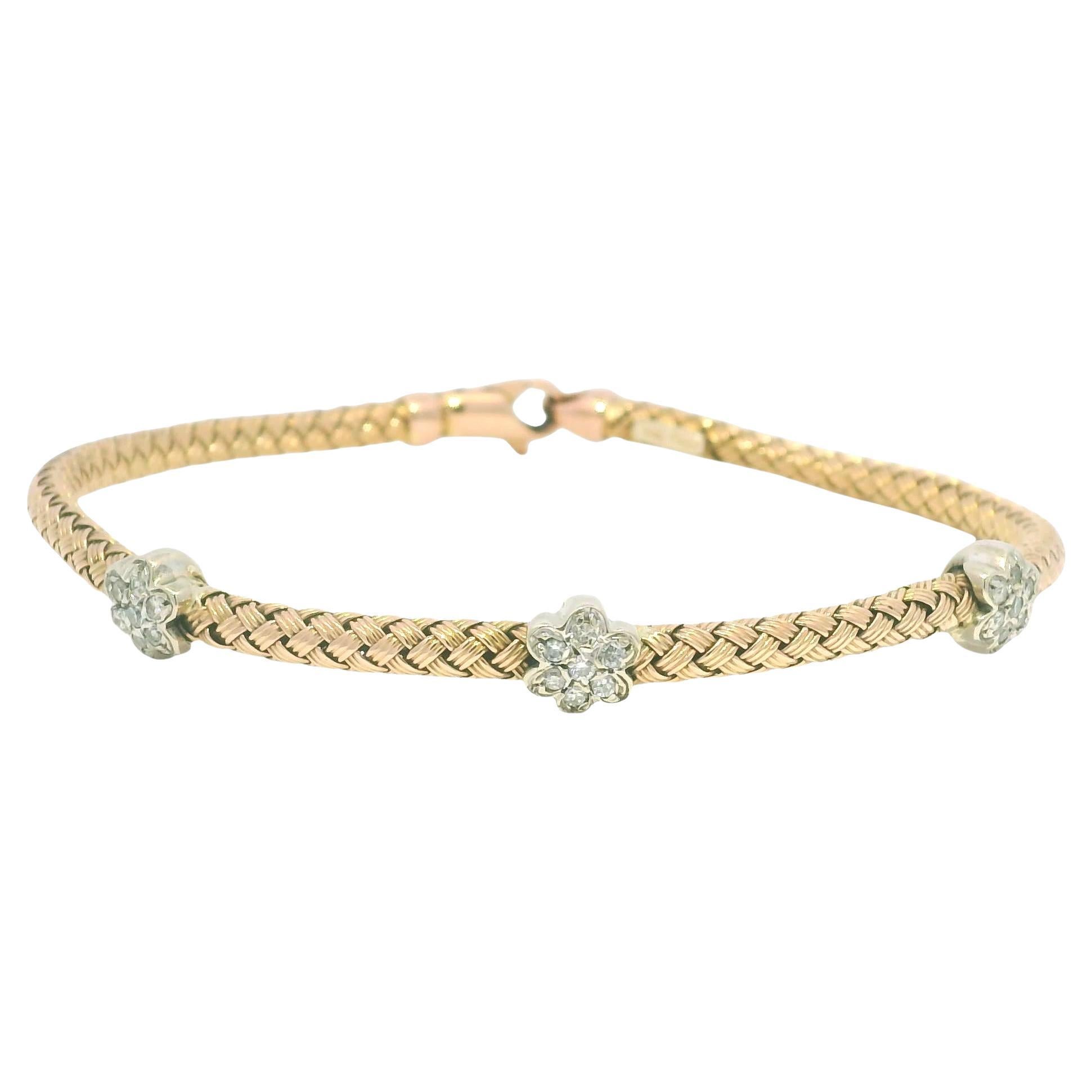 Rose Natural Diamond Flower 14-Karat Flexible Bracelet In Stock