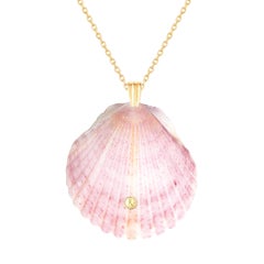 Rose Natural Shell Pendant with 14k Gold and Natural Yellow Sapphire Gemstone