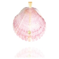 Rose Natural Shell Pendant with 14k Gold and Natural Yellow Sapphire Gemstone