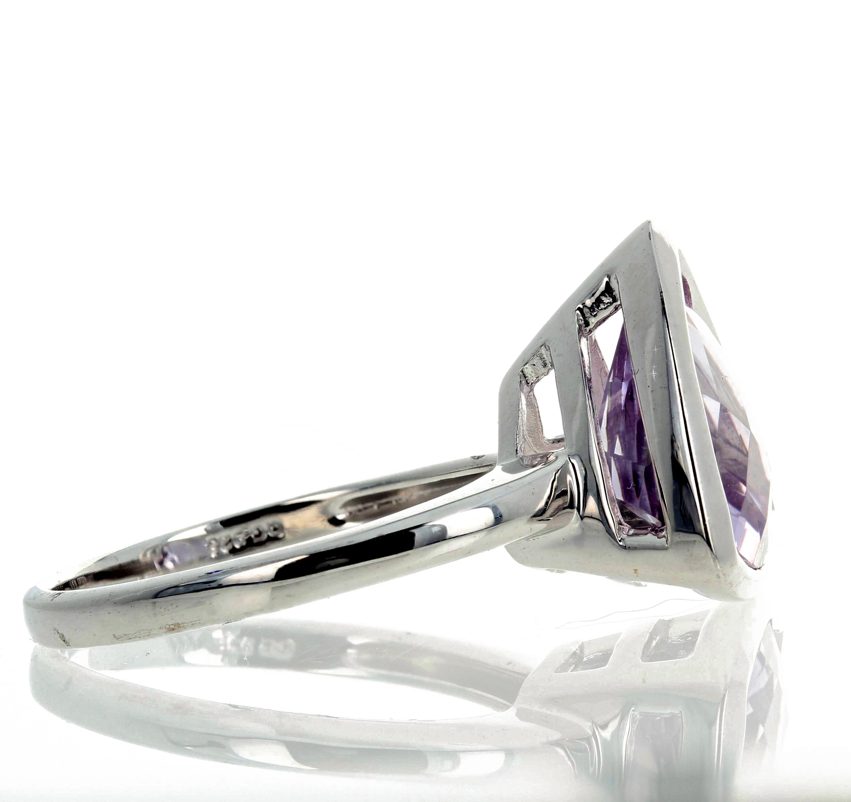 Women's Gemjunky Rose of France Purple/Pink Amethyst 7 Cts Trillion Cut Silver Ring