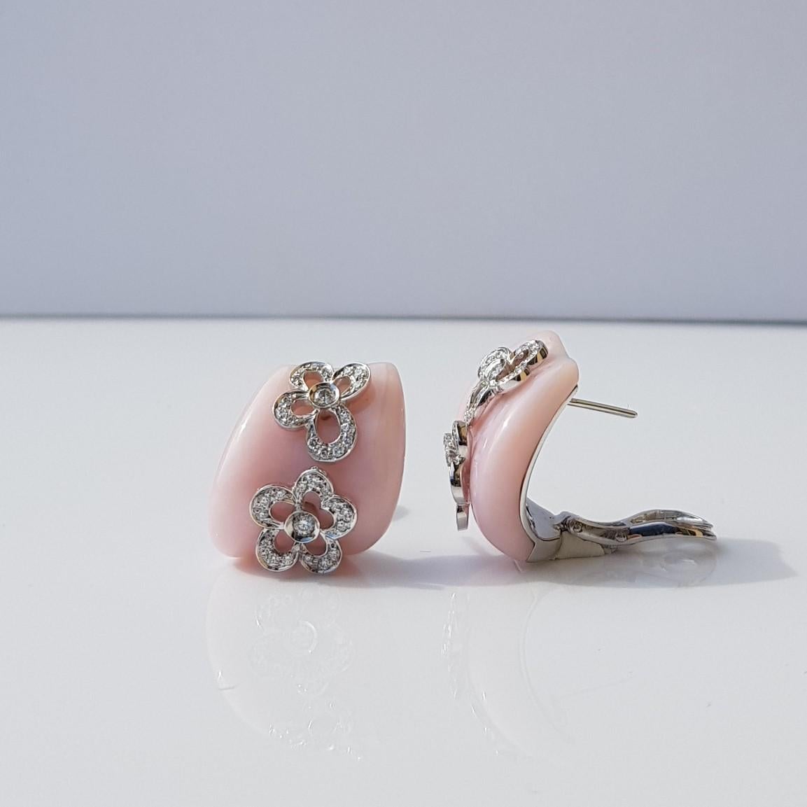 Romantic Rose Opal and Diamonds Earrings For Sale