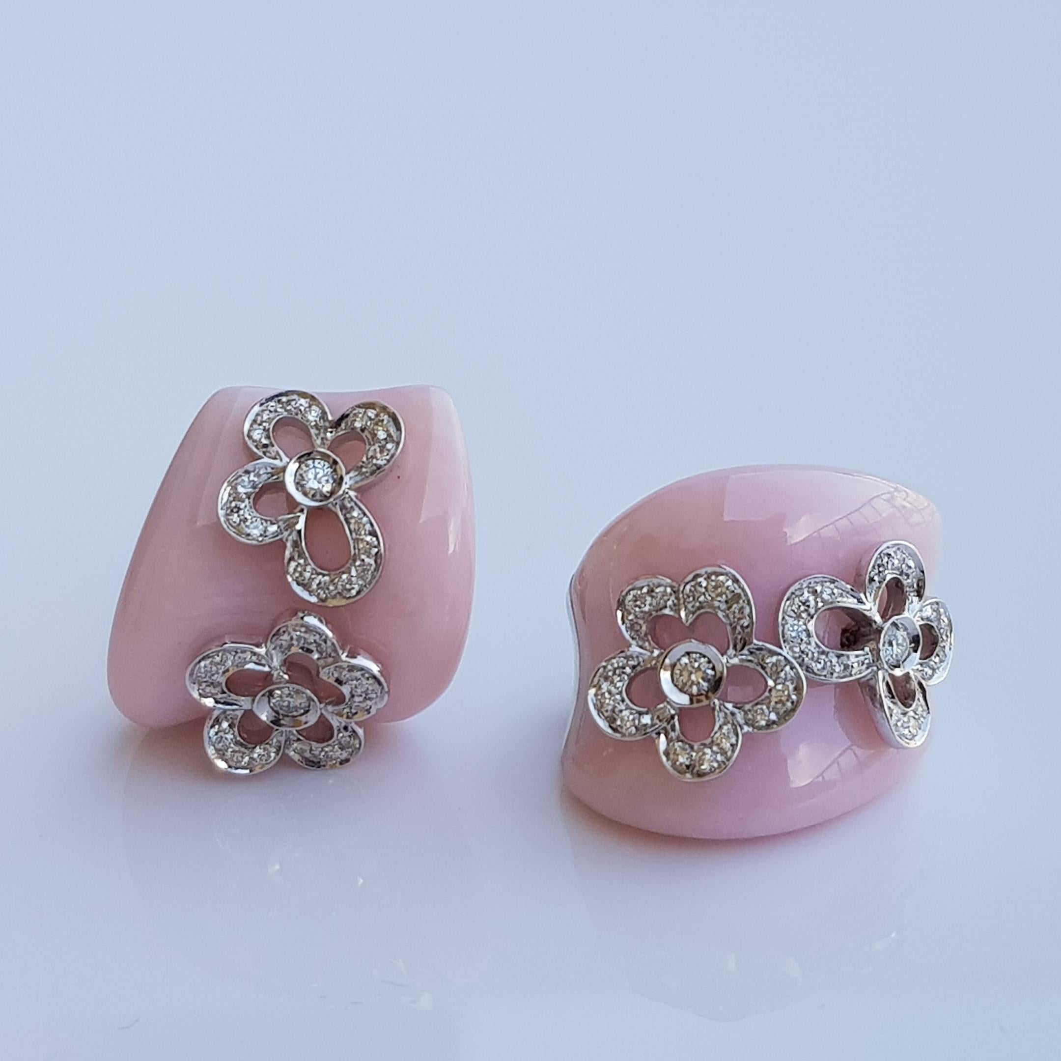 Round Cut Rose Opal and Diamonds Earrings For Sale