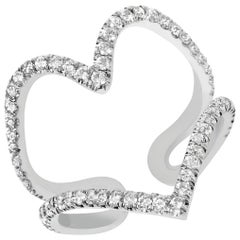 Rose or White Gold White Diamond Ring, Open Heart Ring