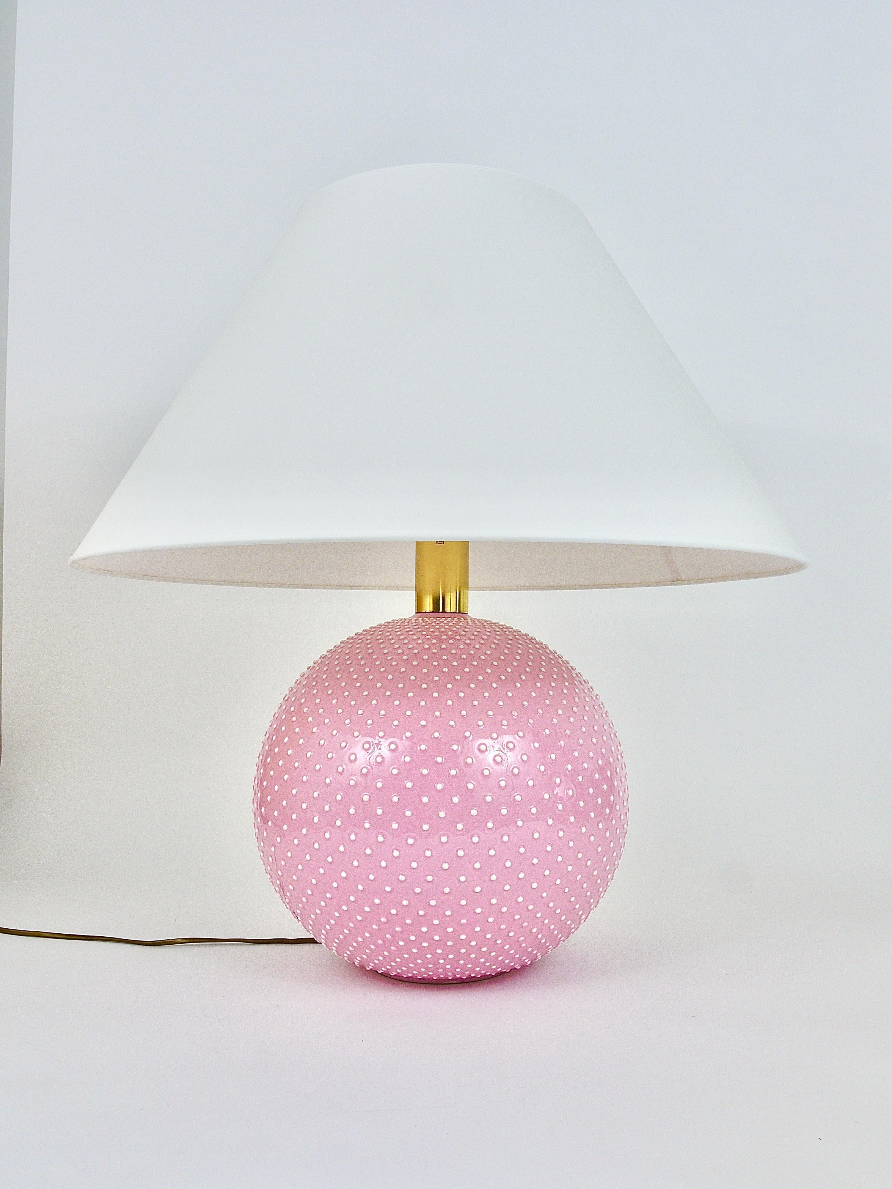 Rosé Pastel Polka Dot Sphere Table Lamp, Ceramic, Brass, Studio Paf Milano, 1970 For Sale 3