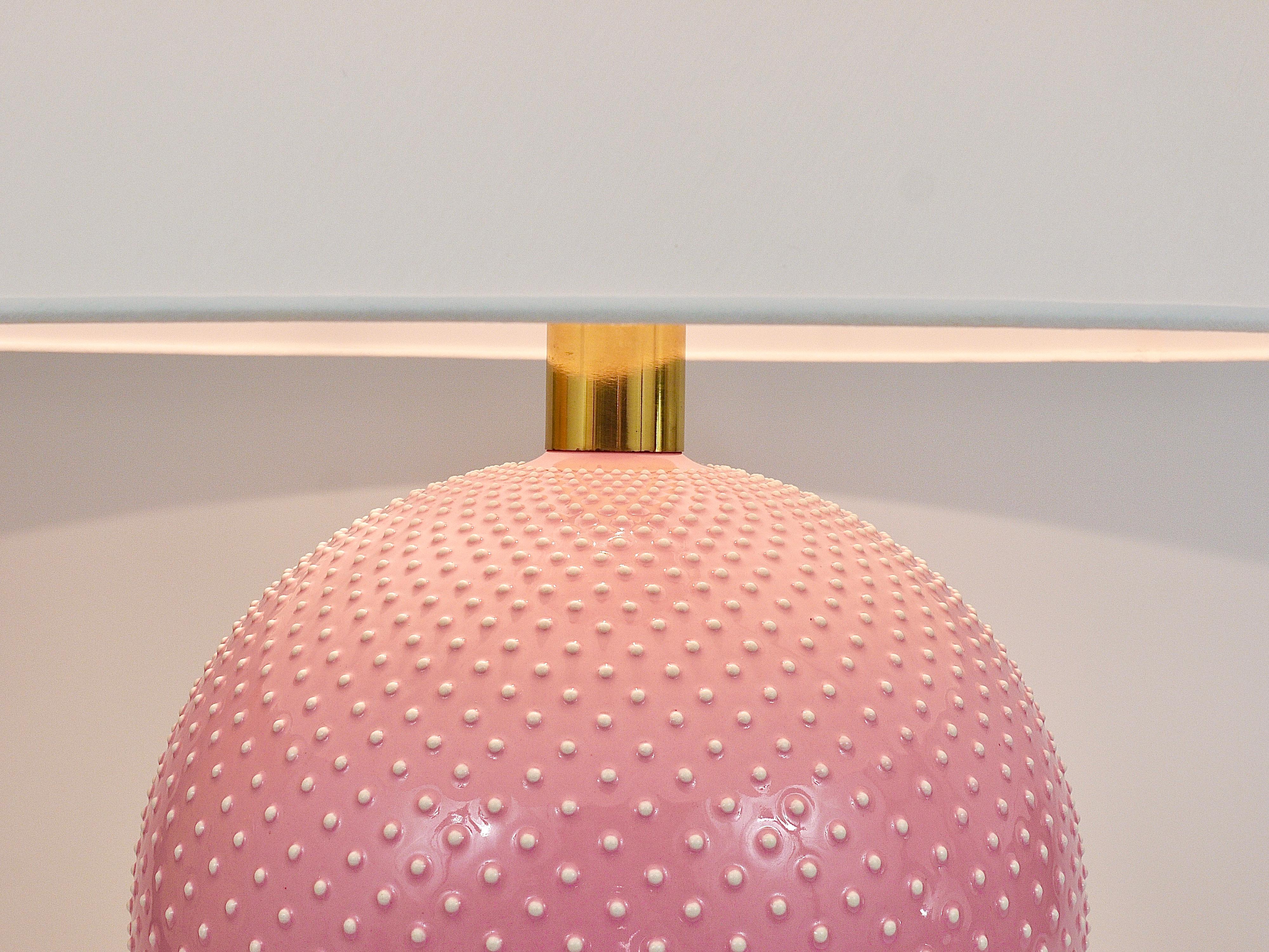 Rosé Pastel Polka Dot Sphere Table Lamp, Ceramic, Brass, Studio Paf Milano, 1970 For Sale 6