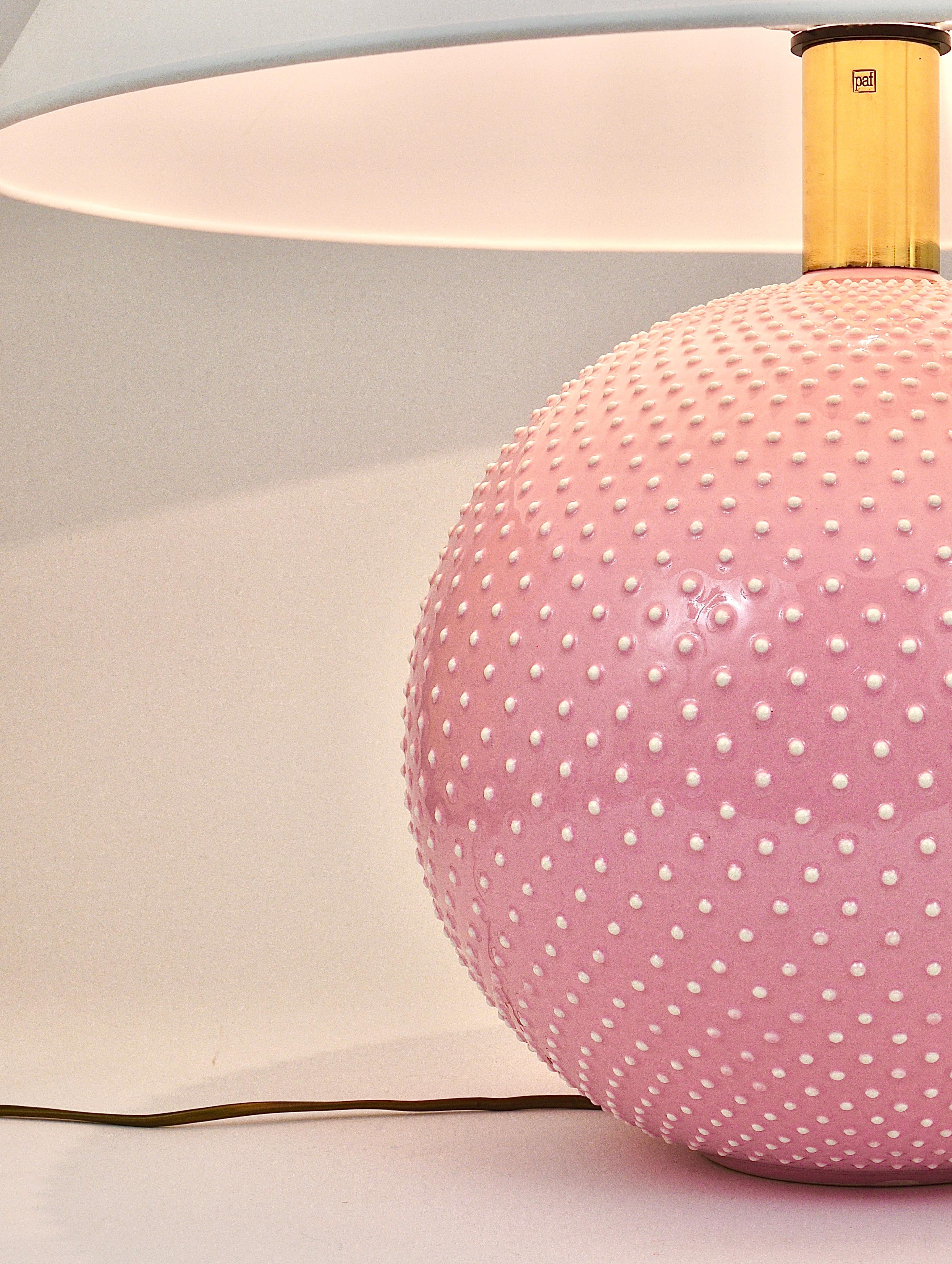 Rosé Pastel Polka Dot Sphere Table Lamp, Ceramic, Brass, Studio Paf Milano, 1970 For Sale 7