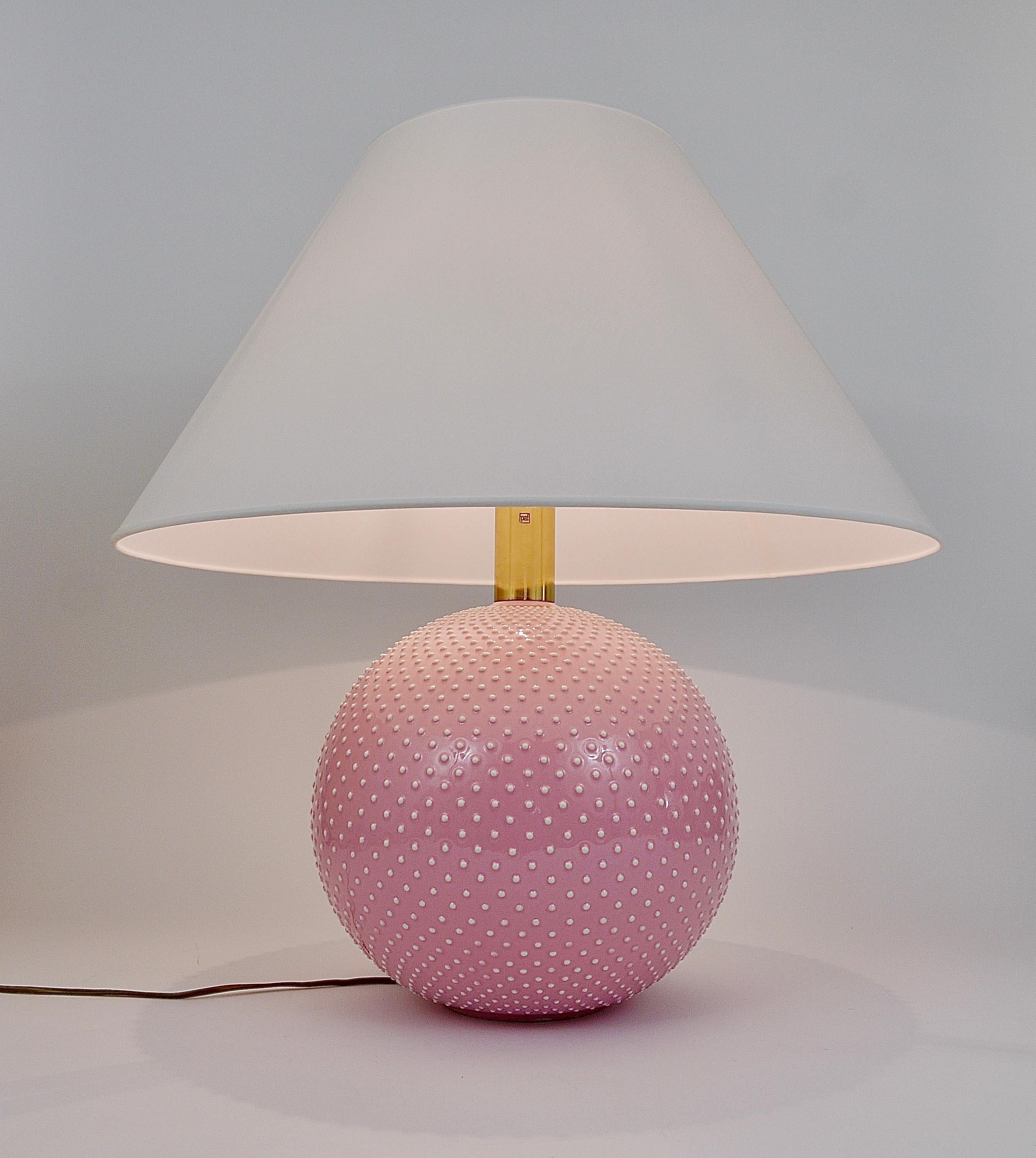 Rosé Pastel Polka Dot Sphere Table Lamp, Ceramic, Brass, Studio Paf Milano, 1970 For Sale 8