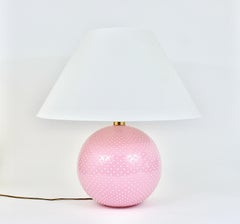Rosé Pastel Polka Dot Sphere Table Lamp, Ceramic, Brass, Studio Paf Milano, 1970