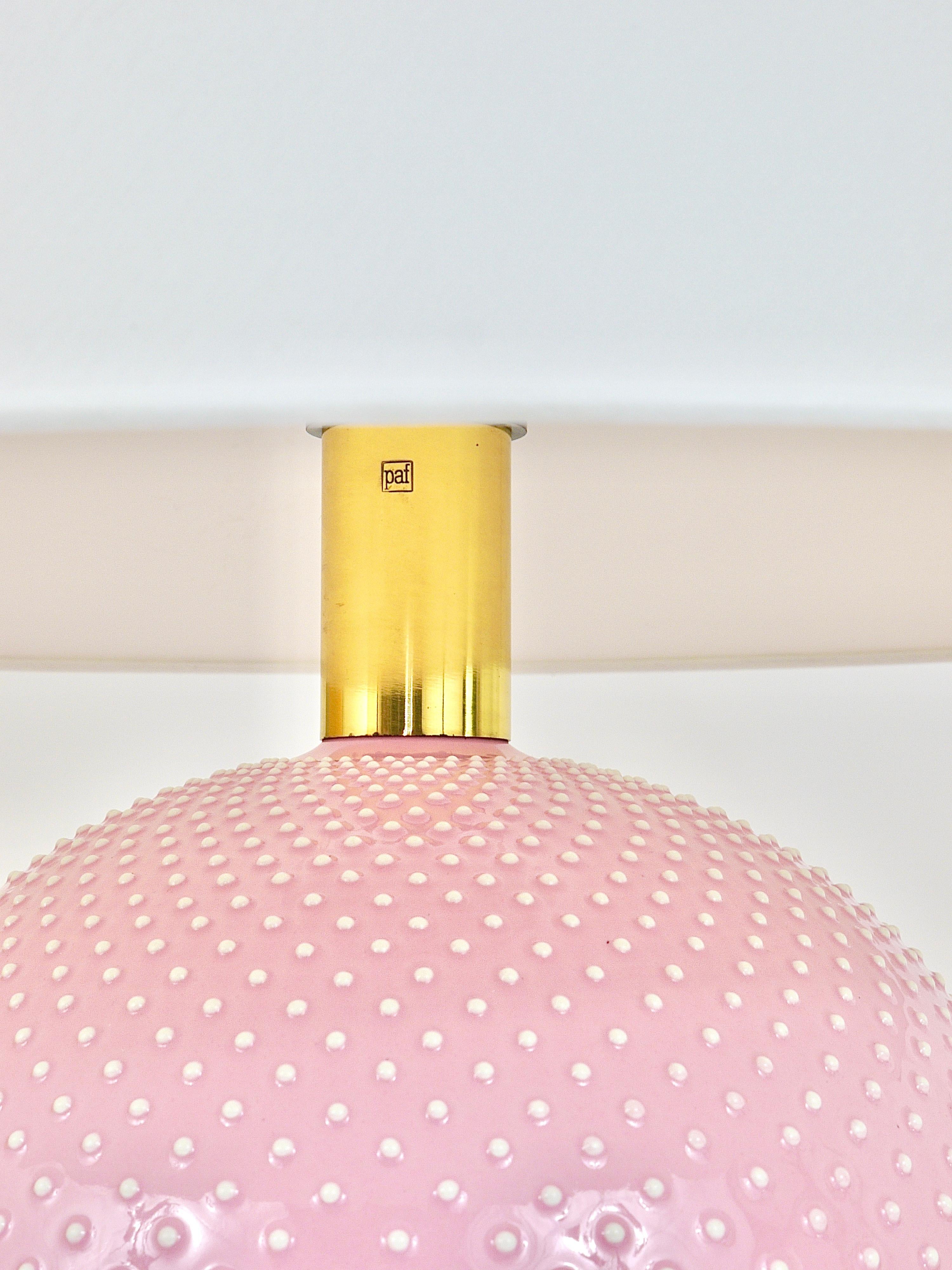 Italian Rosé Pastel Polka Dot Sphere Table Lamp, Ceramic, Brass, Studio Paf Milano, 1970 For Sale