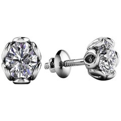 Rose Petals Stud Earrings Round Cut GIA Certified 1.60 Carat in 18 Karat Gold