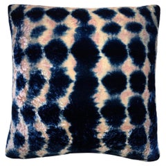Hand-dyed Velvet Throw Pillow in Rose Pink & Indigo Blue Inkblot Pattern