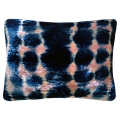 Hand-dyed Velvet Throw Pillow in Rose Pink & Indigo Blue Ripple Pattern