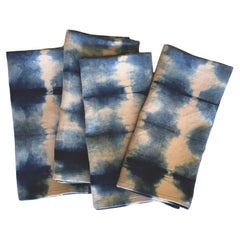 Hand-dyed Shibori Linen Napkins Set of 4 in Rose Pink & Indigo Blue