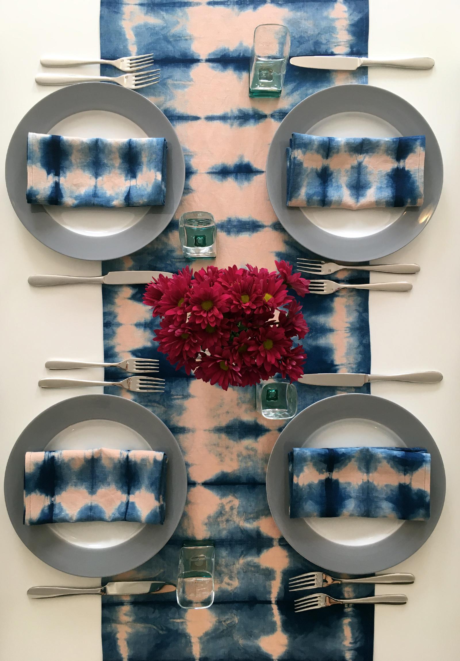 pink and blue table runner