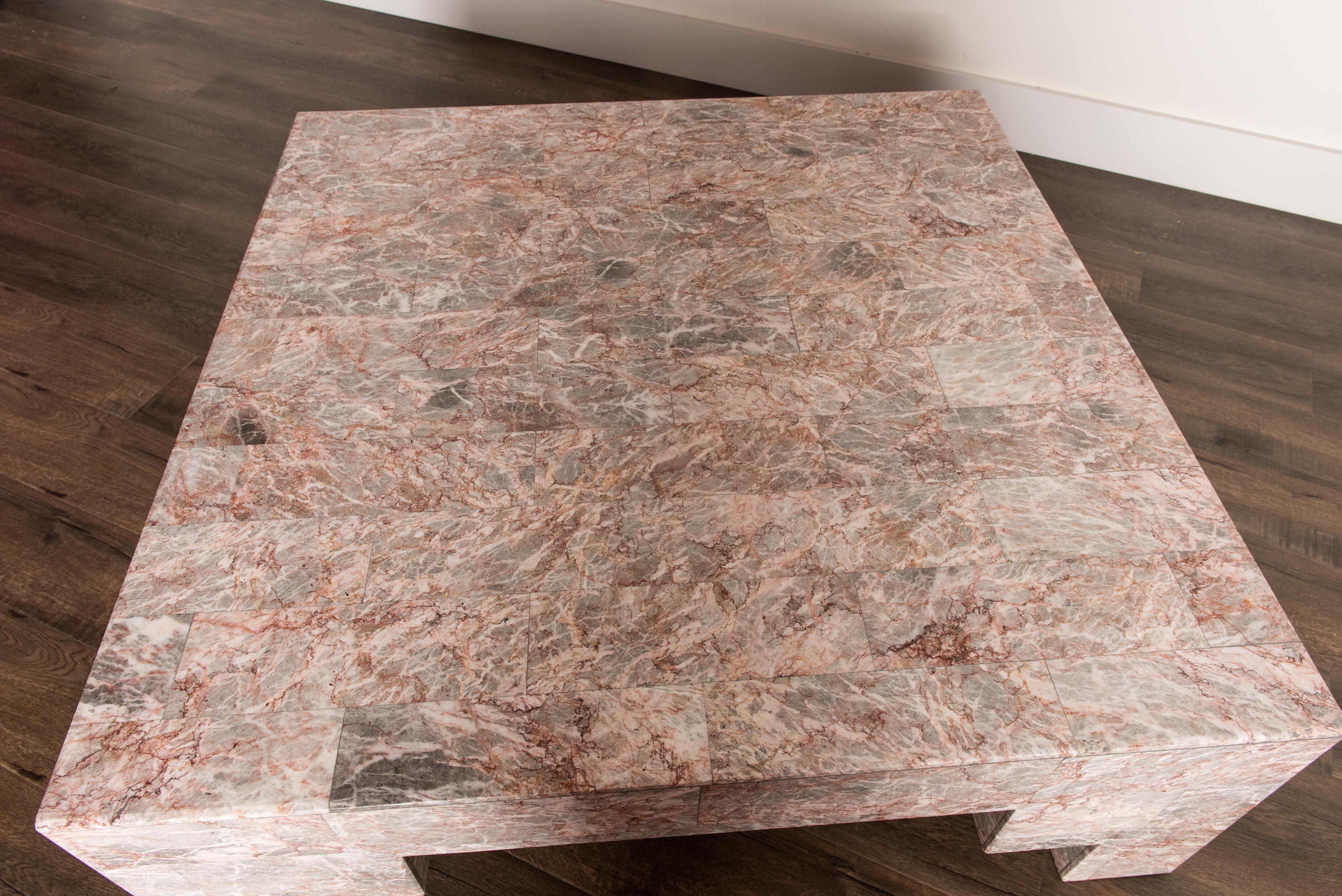 Rose Pink and Grey Marble Post-Modern Coffee Table, circa 1980 6
