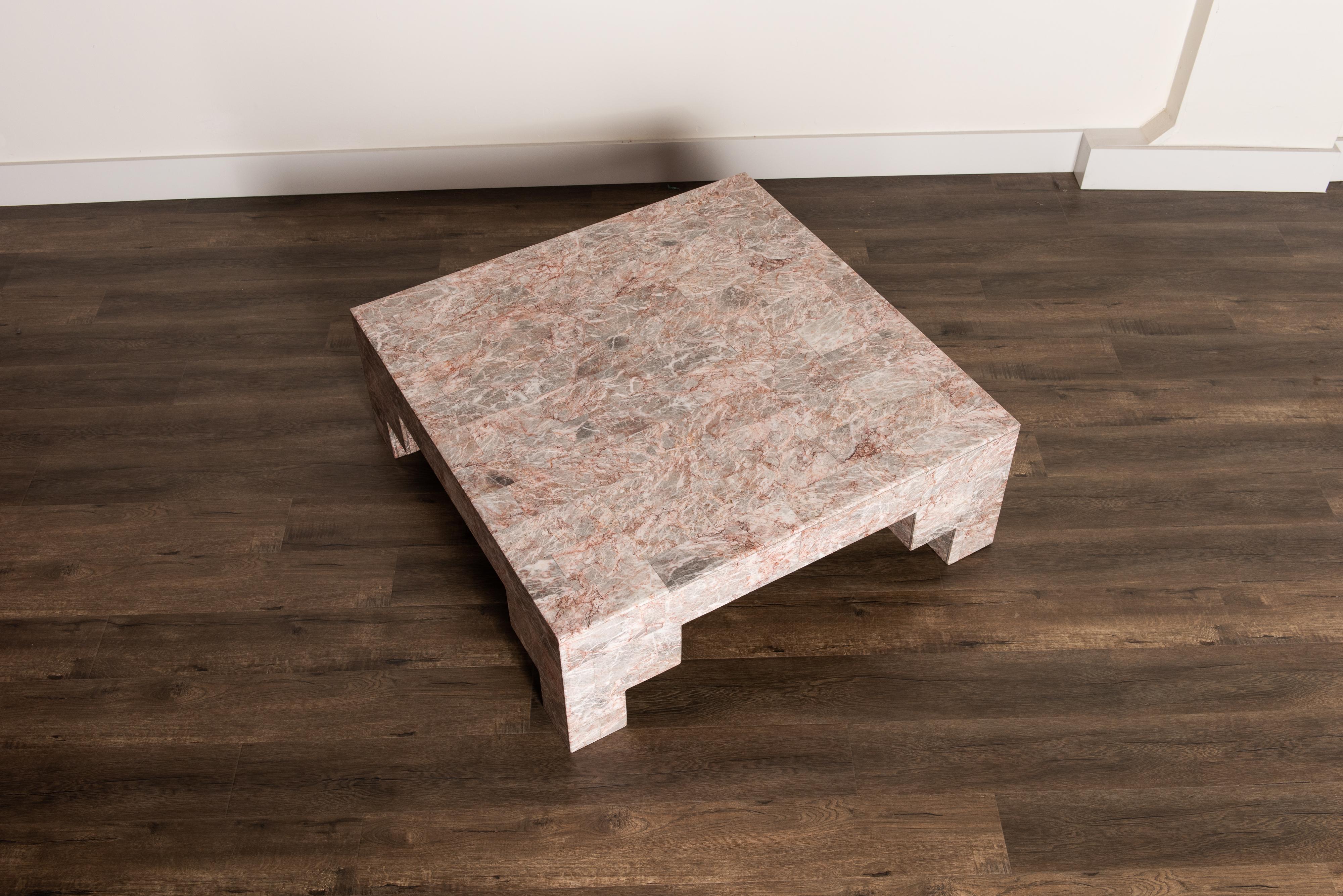 Italian Rose Pink and Grey Marble Post-Modern Coffee Table, circa 1980