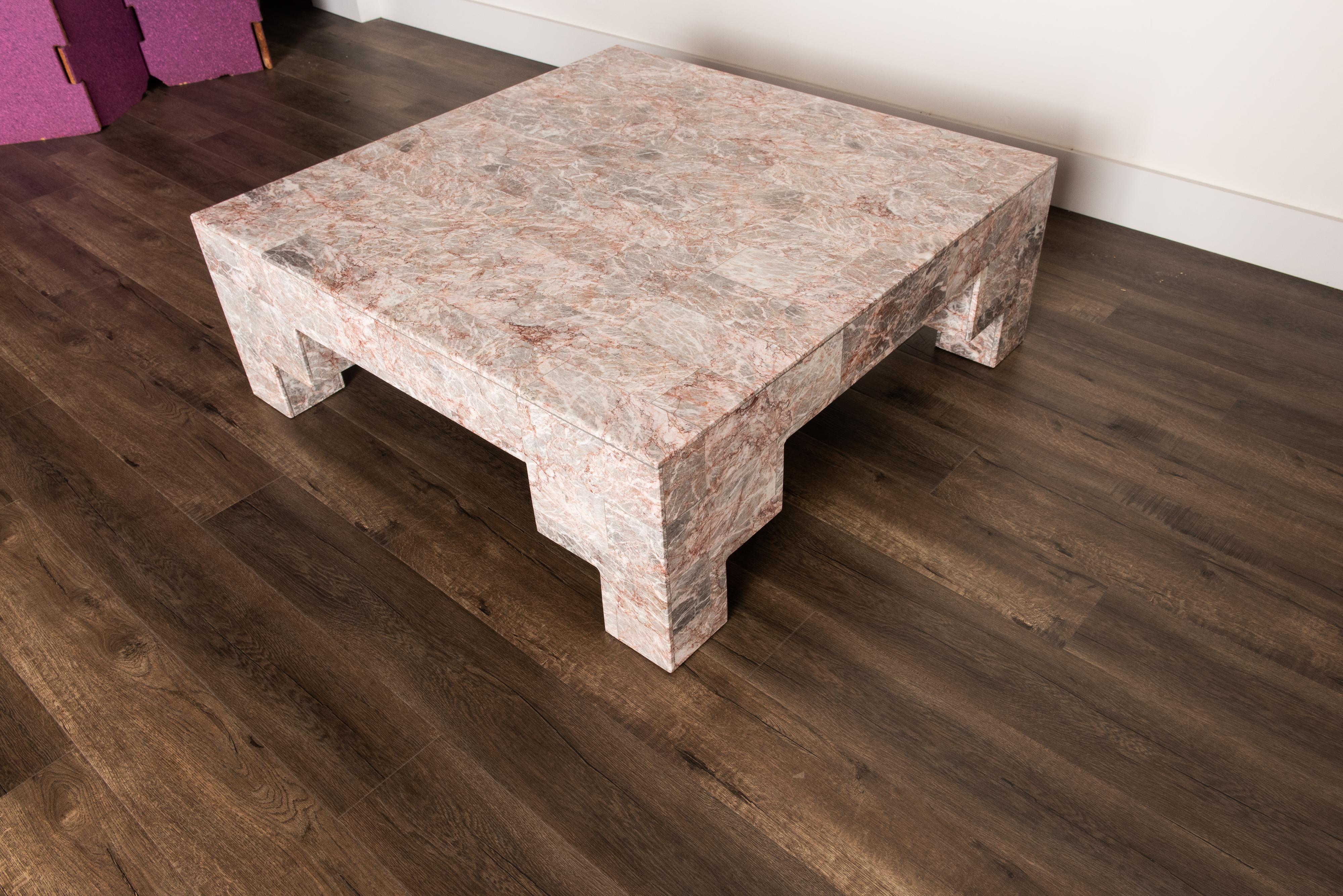 Late 20th Century Rose Pink and Grey Marble Post-Modern Coffee Table, circa 1980