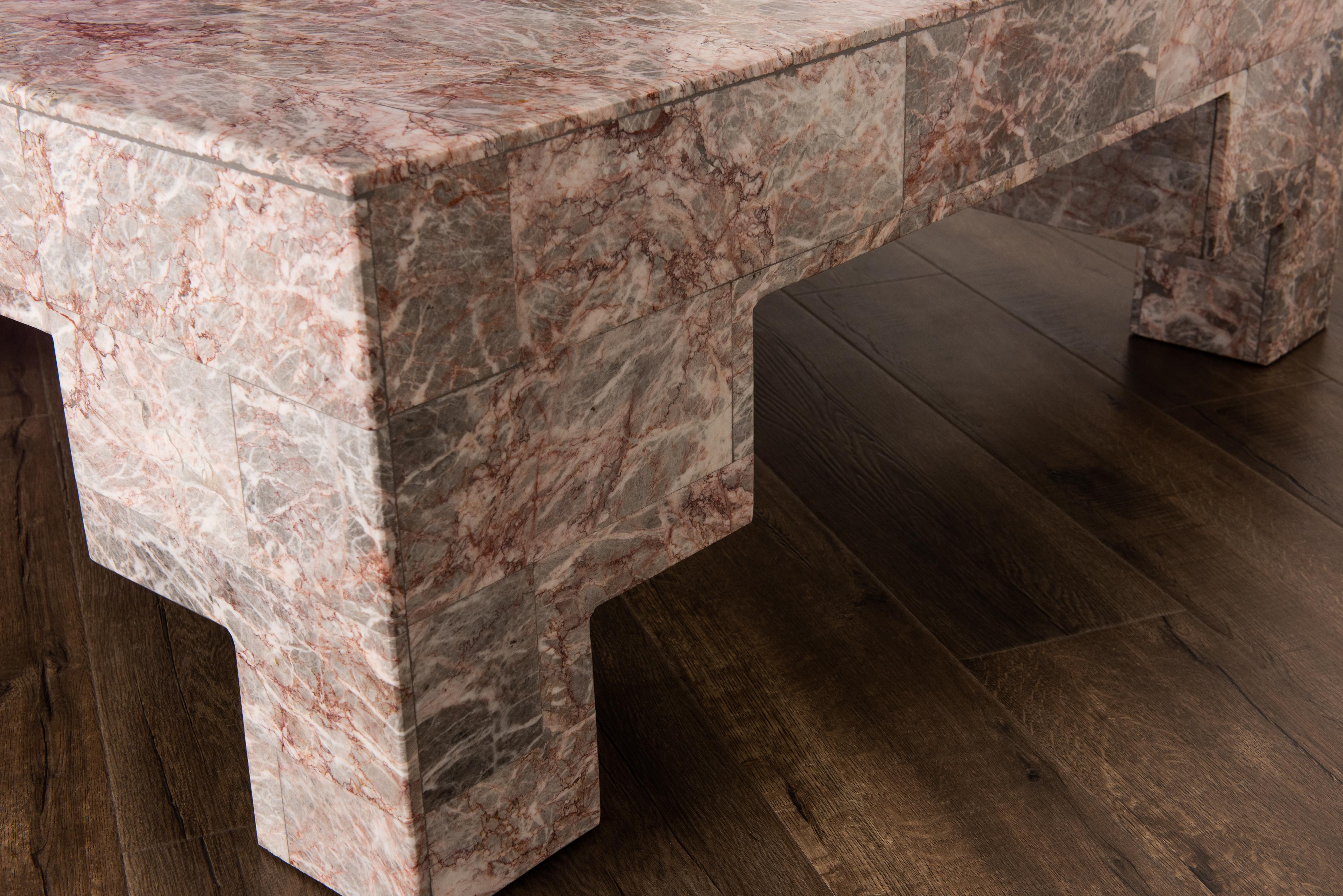 Rose Pink and Grey Marble Post-Modern Coffee Table, circa 1980 1