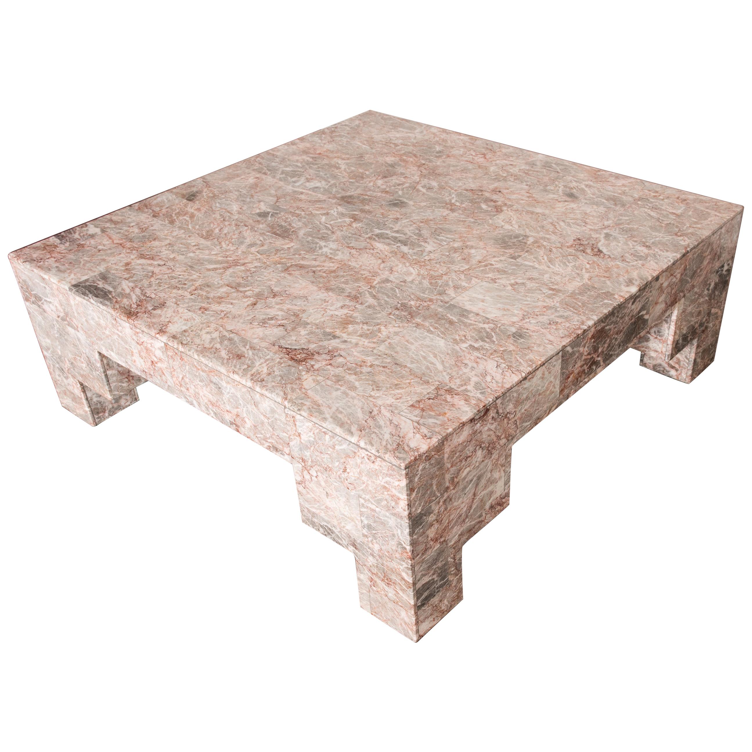 Rose Pink and Grey Marble Post-Modern Coffee Table, circa 1980