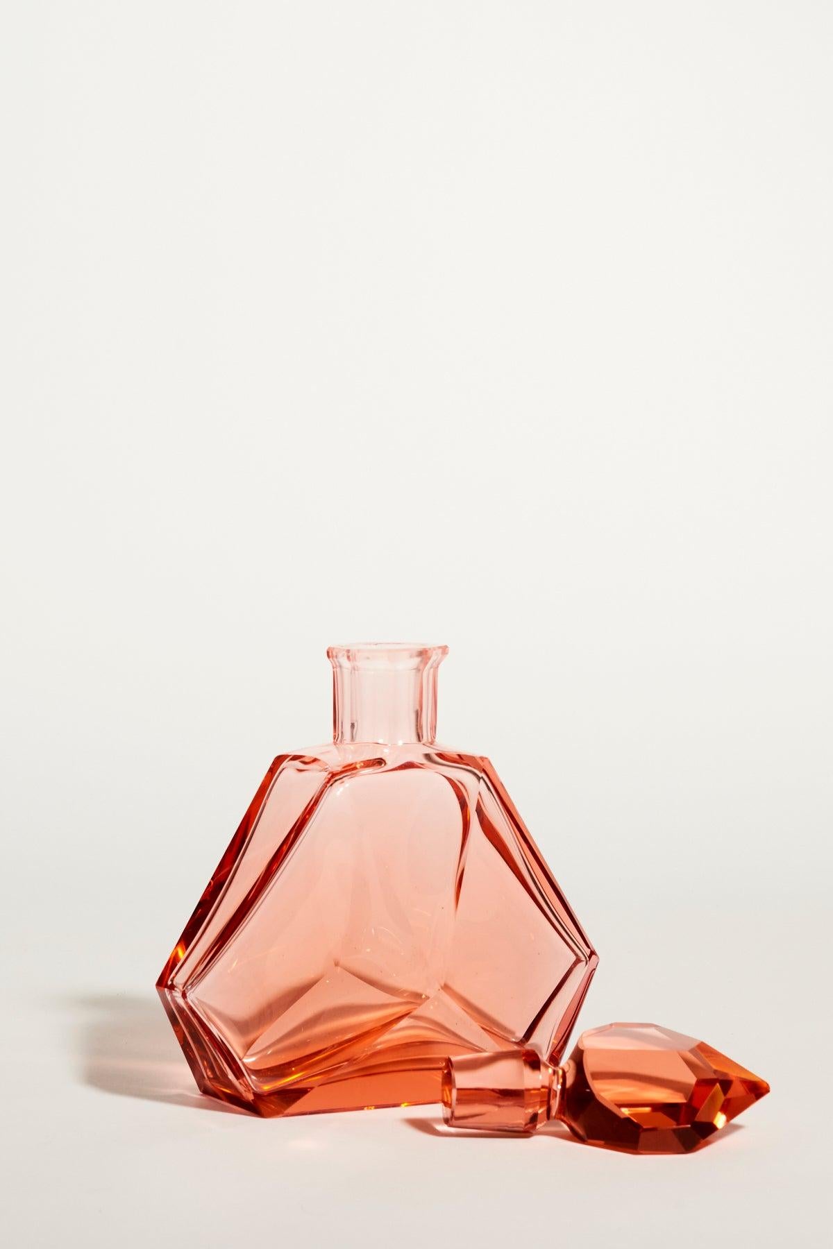 Rose Pink Faceted Decanter Set of Five In Good Condition In New York, NY
