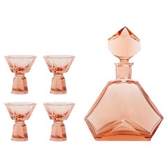 Rose Pink Faceted Decanter Set of Five
