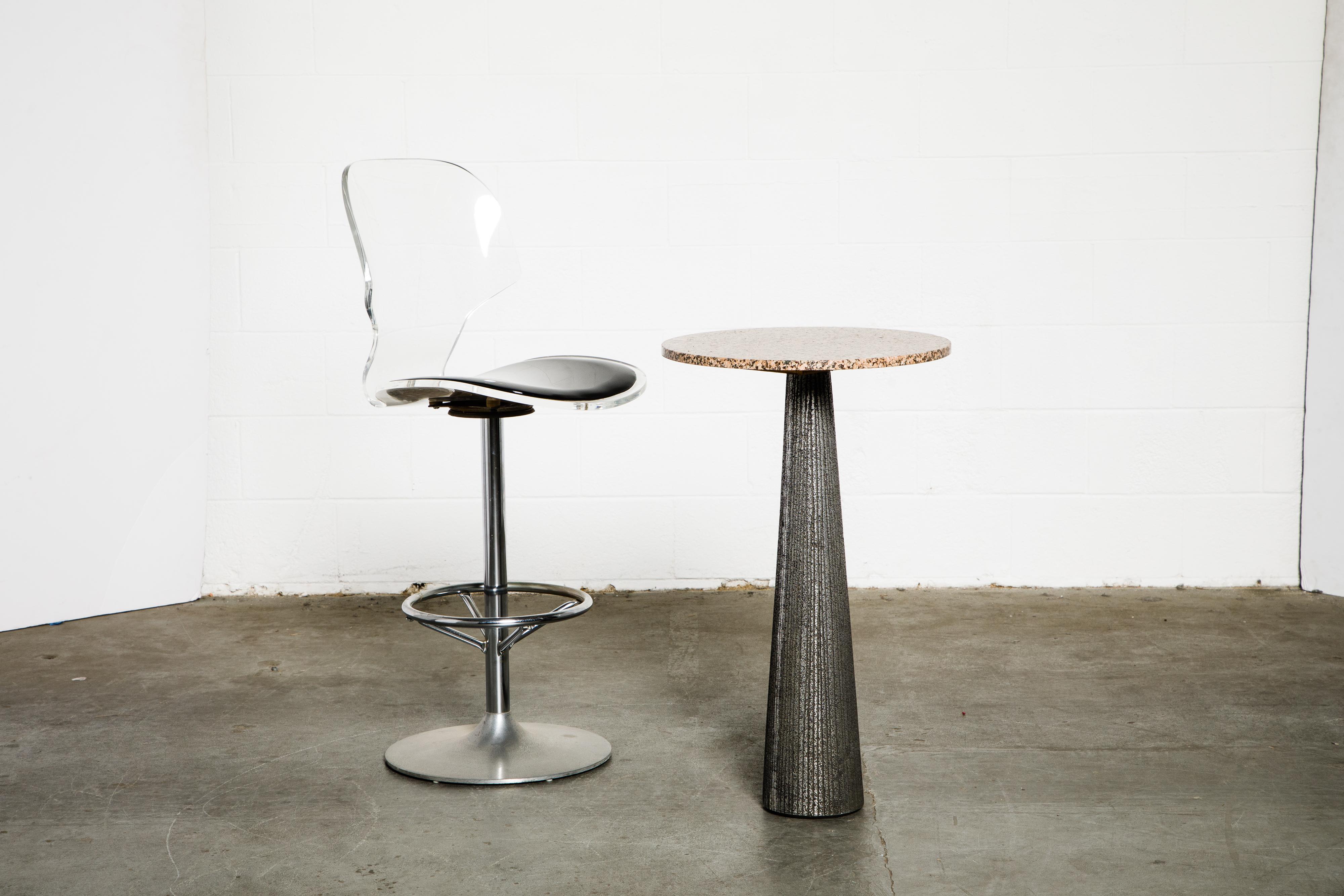 Mid-20th Century Rose Pink Granite and Aluminum Pedestal Table by Forms and Surfaces, circa 1968
