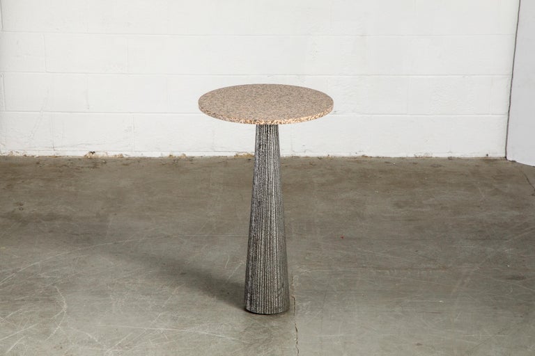 Modern Rose Pink Granite and Aluminum Pedestal Table by Forms and Surfaces, circa 1968 For Sale