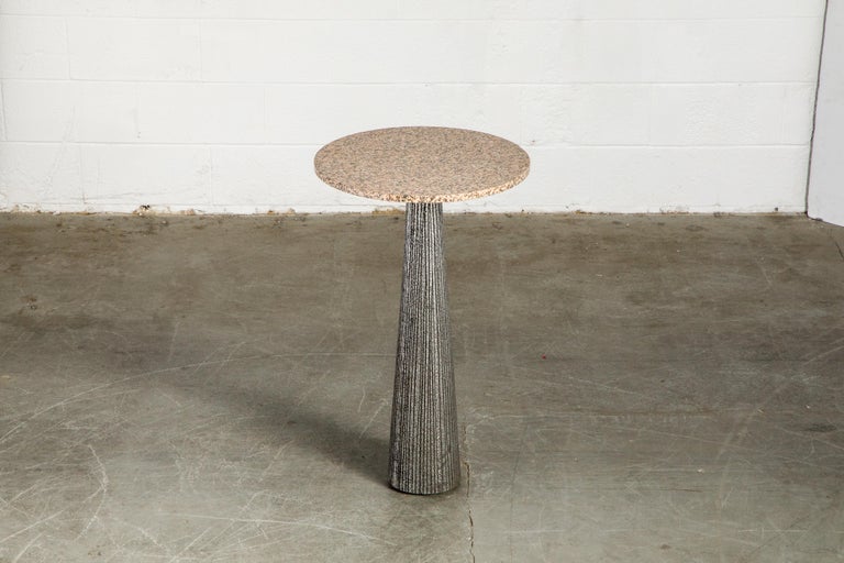 American Rose Pink Granite and Aluminum Pedestal Table by Forms and Surfaces, circa 1968 For Sale