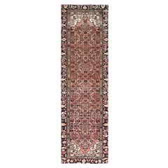 Retro Rose Pink Natural Wool Hand Knotted Old Persian Hussainabad Clean Runner Rug