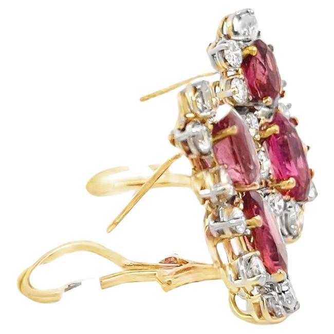 Retro Rose Pink Tourmaline Diamond Earrings For Sale