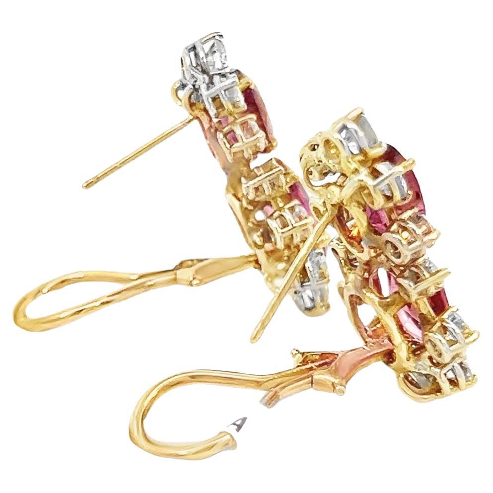 Oval Cut Rose Pink Tourmaline Diamond Earrings For Sale