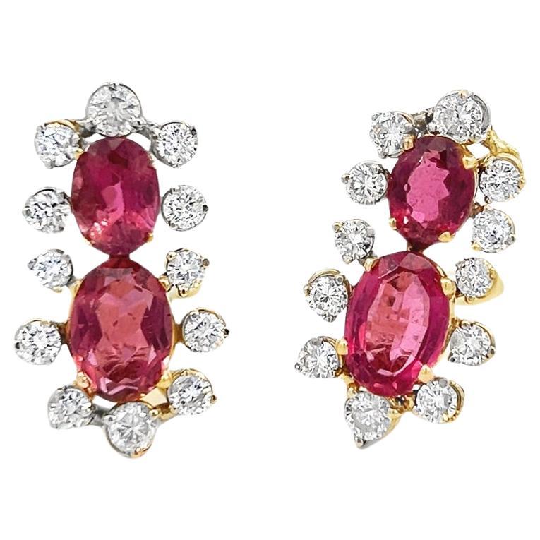 Rose Pink Tourmaline Diamond Earrings For Sale 3
