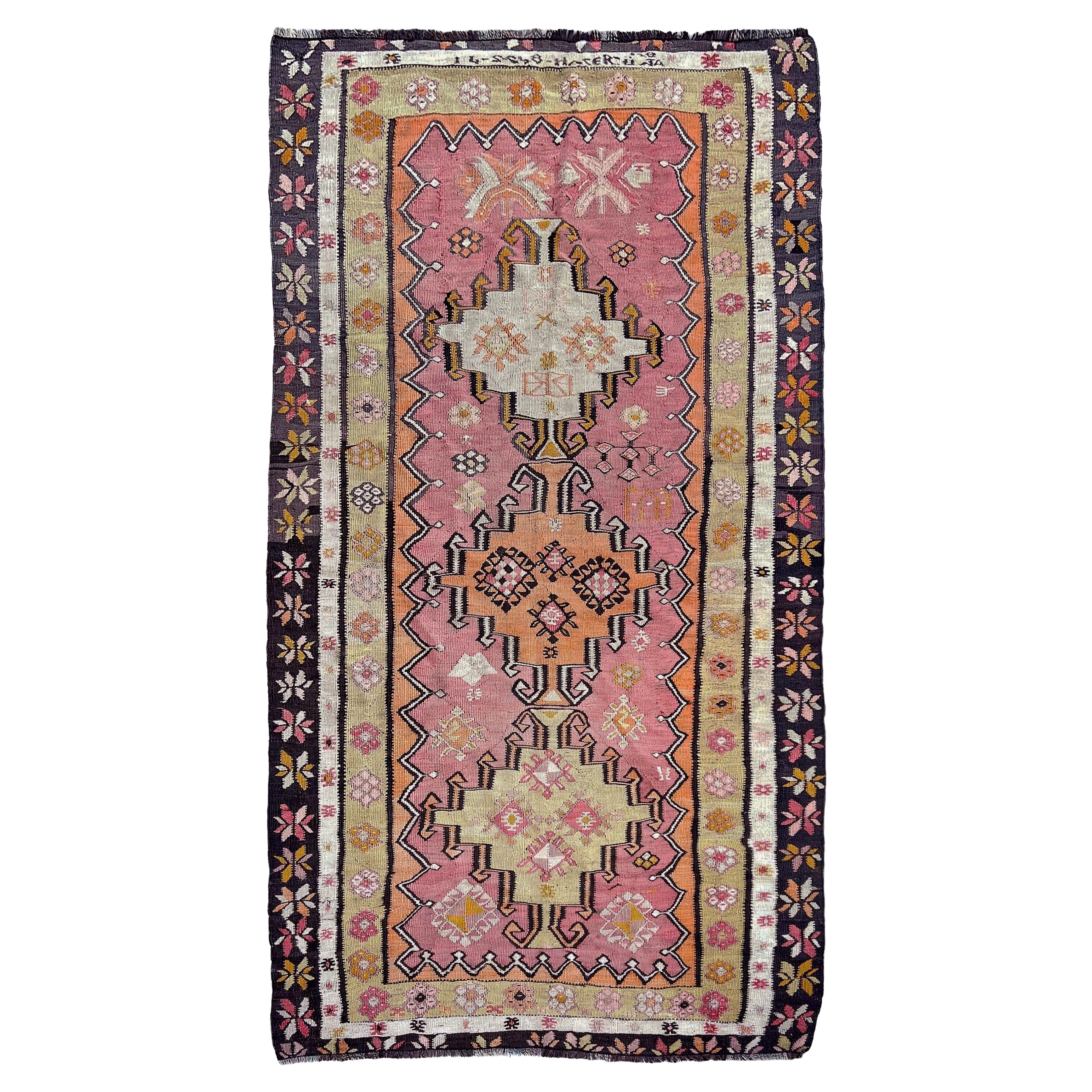 Rose Pink Vintage Kurdish Kilim • Handmade Flatweave Statement Runner Rug (4×10)