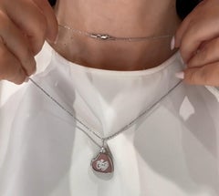 Rosé Pink Vintage Wedgwood Heart Diamond Necklace in New 14K White Gold Setting